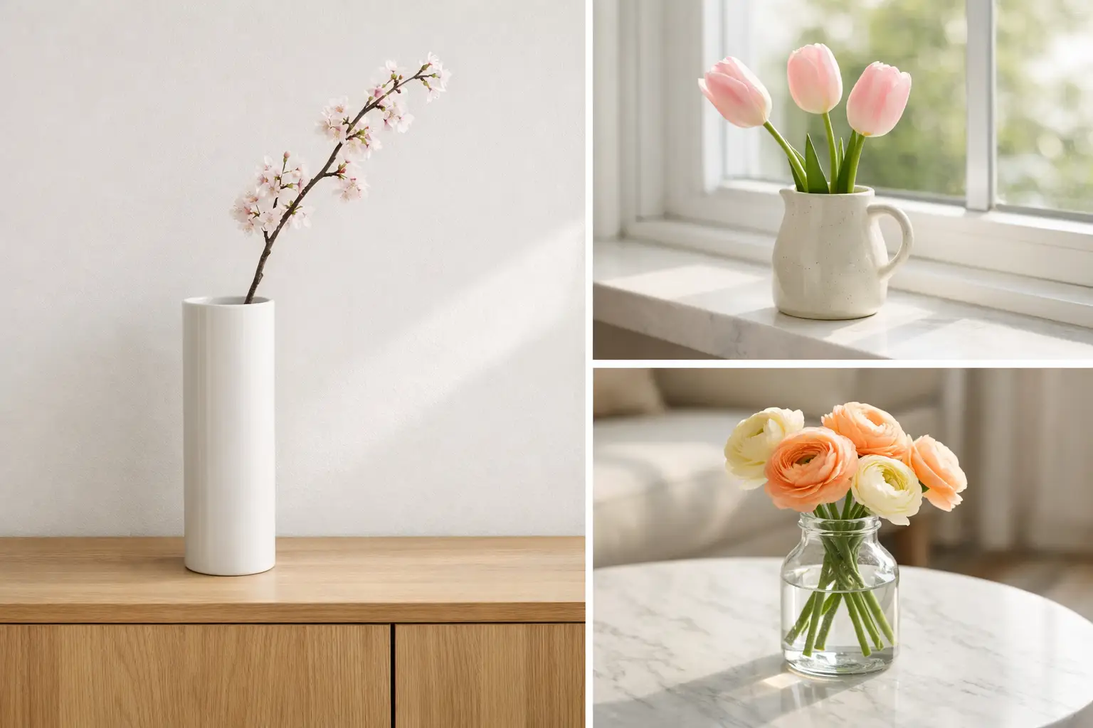 Add Fresh Flower Arrangements in Simple Vessels