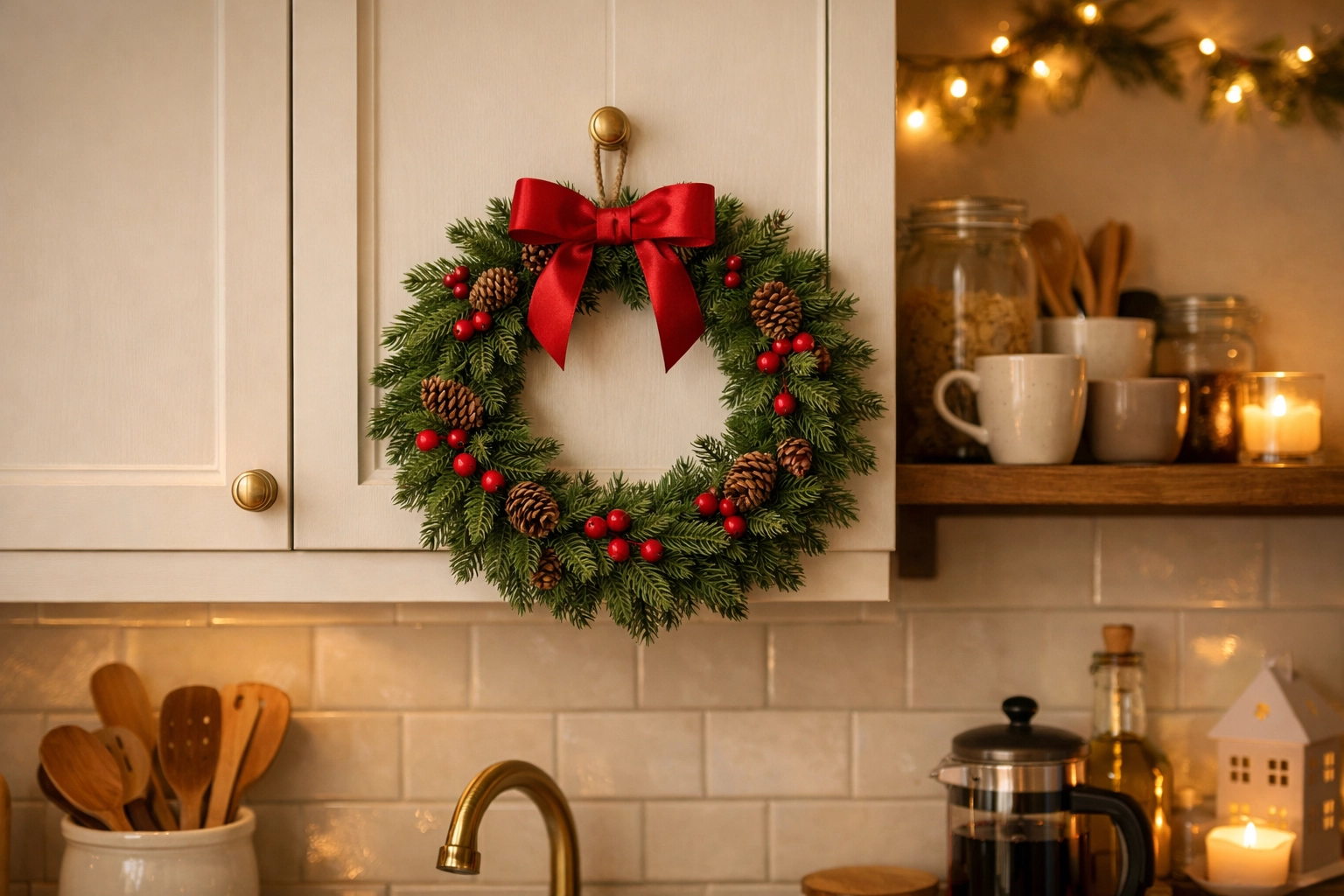 Add a Christmas Wreath in the Kitchen