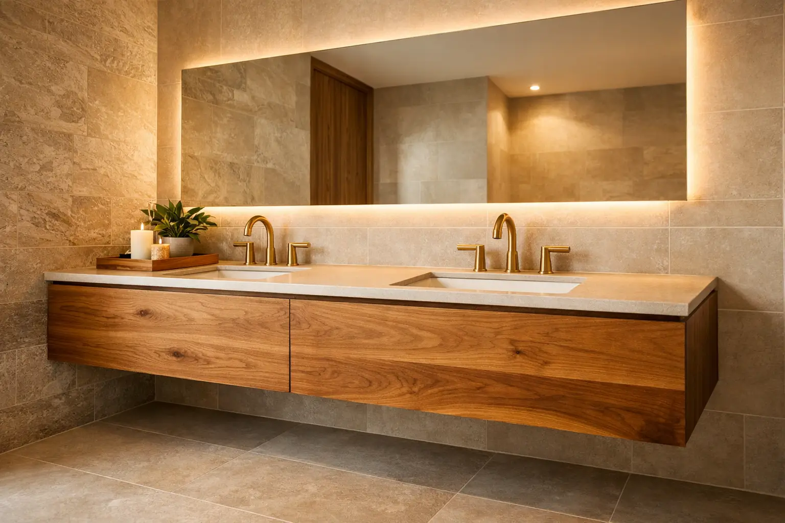 Add a Warm Wood Vanity for Natural Texture