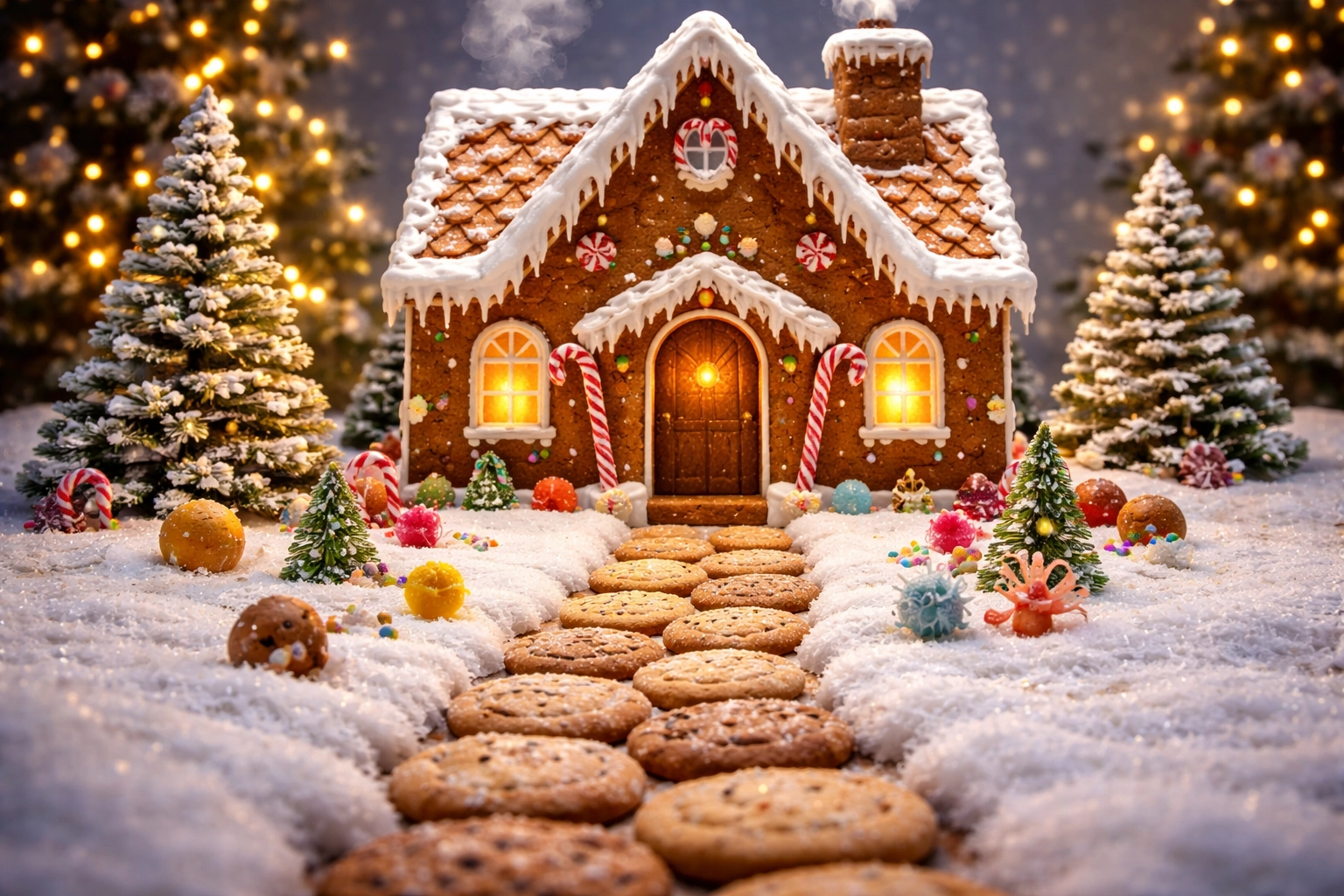 Gingerbread House with Cookie Pathway