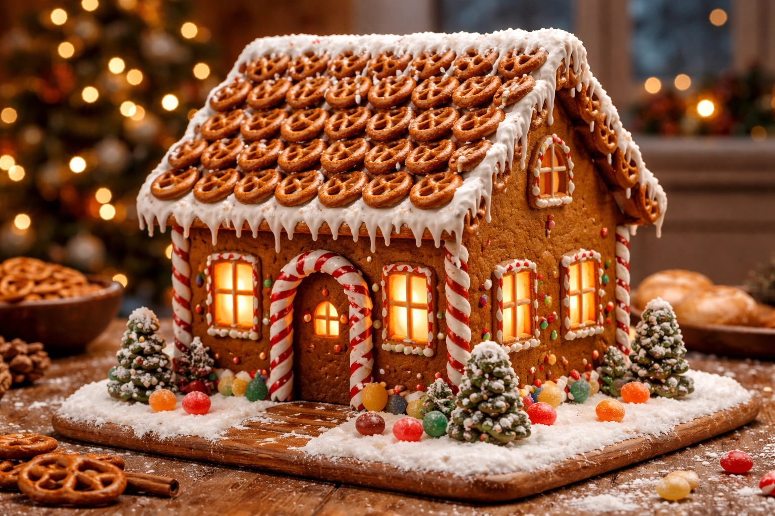 Gingerbread House with Pretzel Roof
