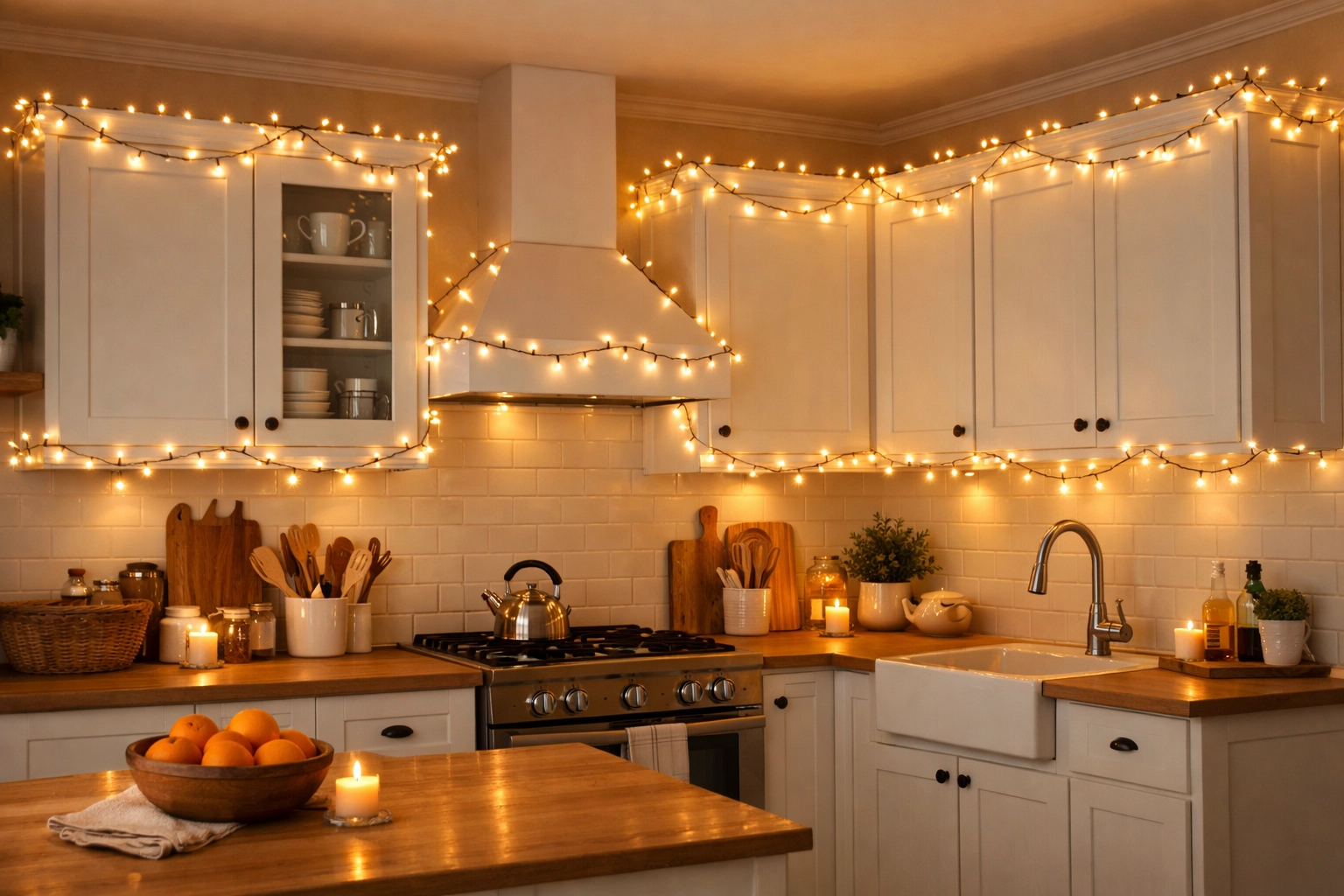 Hang String Lights Around Cabinets