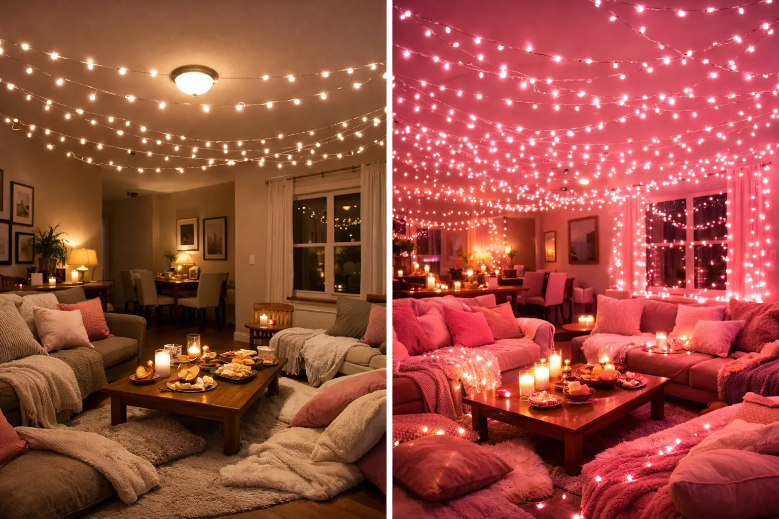 String Pink Fairy Lights Throughout the Party Space