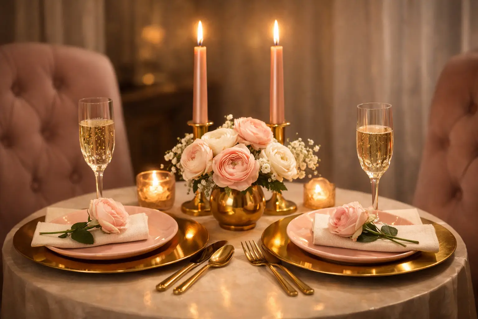 The Blush Pink and Gold Intimate Dinner for Two