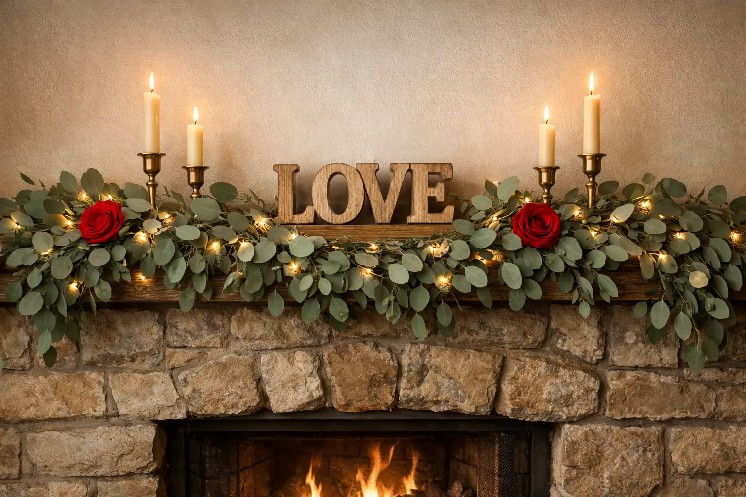 The Eucalyptus Garland and Rose Accent Mantel