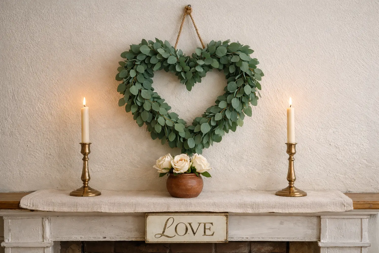 The Eucalyptus Heart Wreath Focal Point Mantel