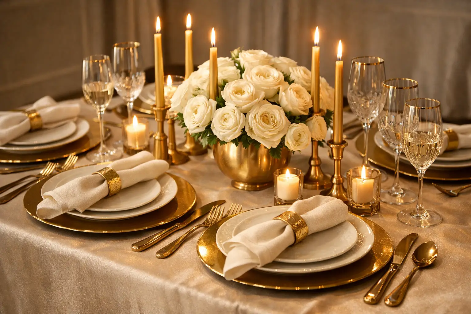 The Gold Brass and Warm Neutral Elevated Tablescape