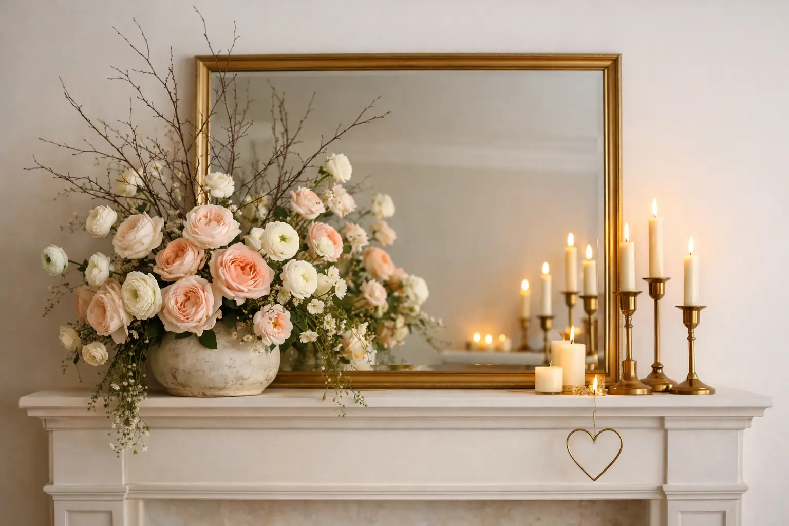The Large Mirror and Floral Asymmetrical Mantel