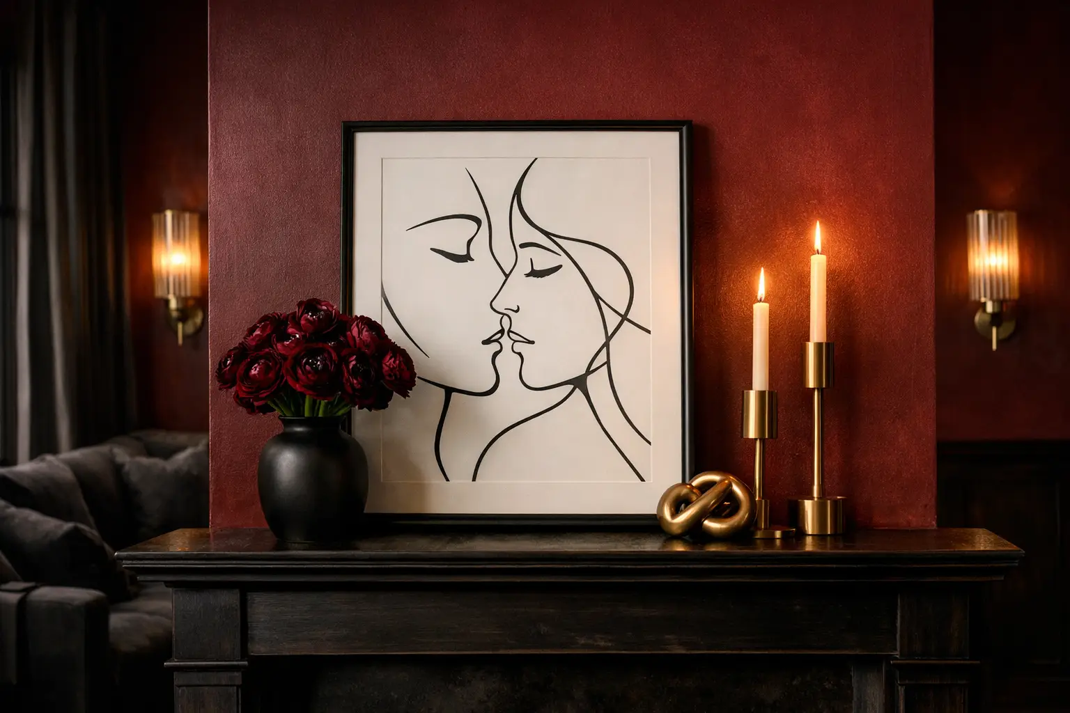 The Moody Oxblood and Brass Modern Mantel