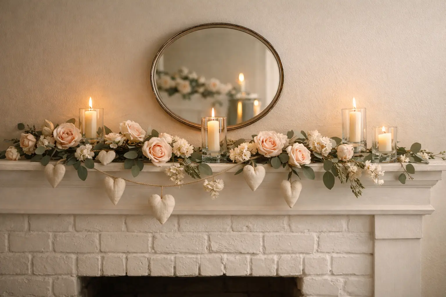 The Neutral Cream and Blush Romantic Mantel
