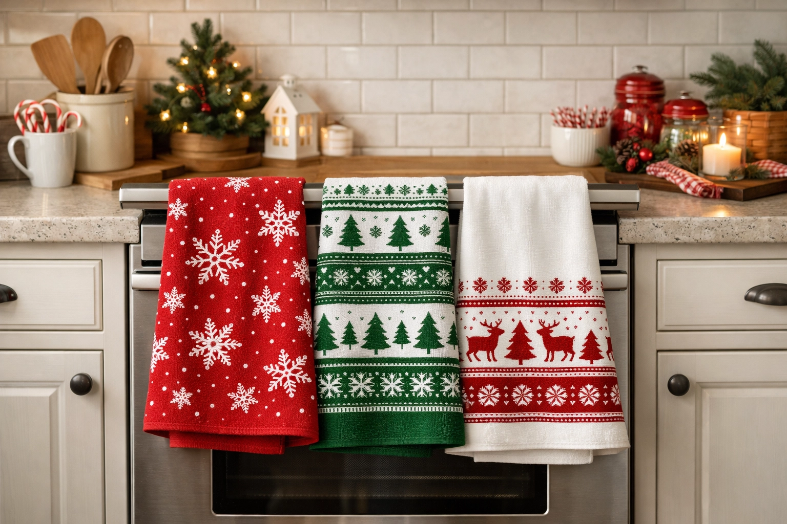 Use Christmas Themed Dish Towels