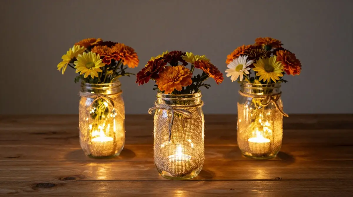 Mason Jar Centerpieces with Candles