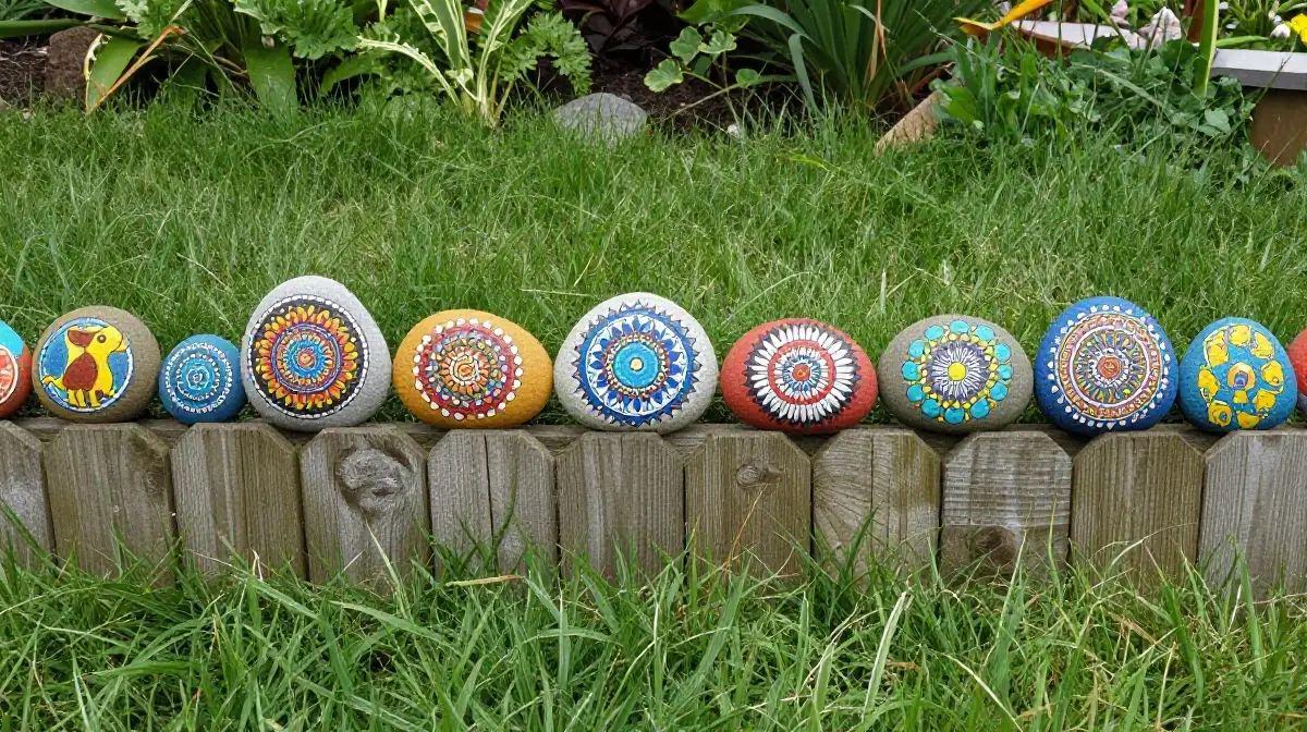 Painted Rocks as Fence Border Art