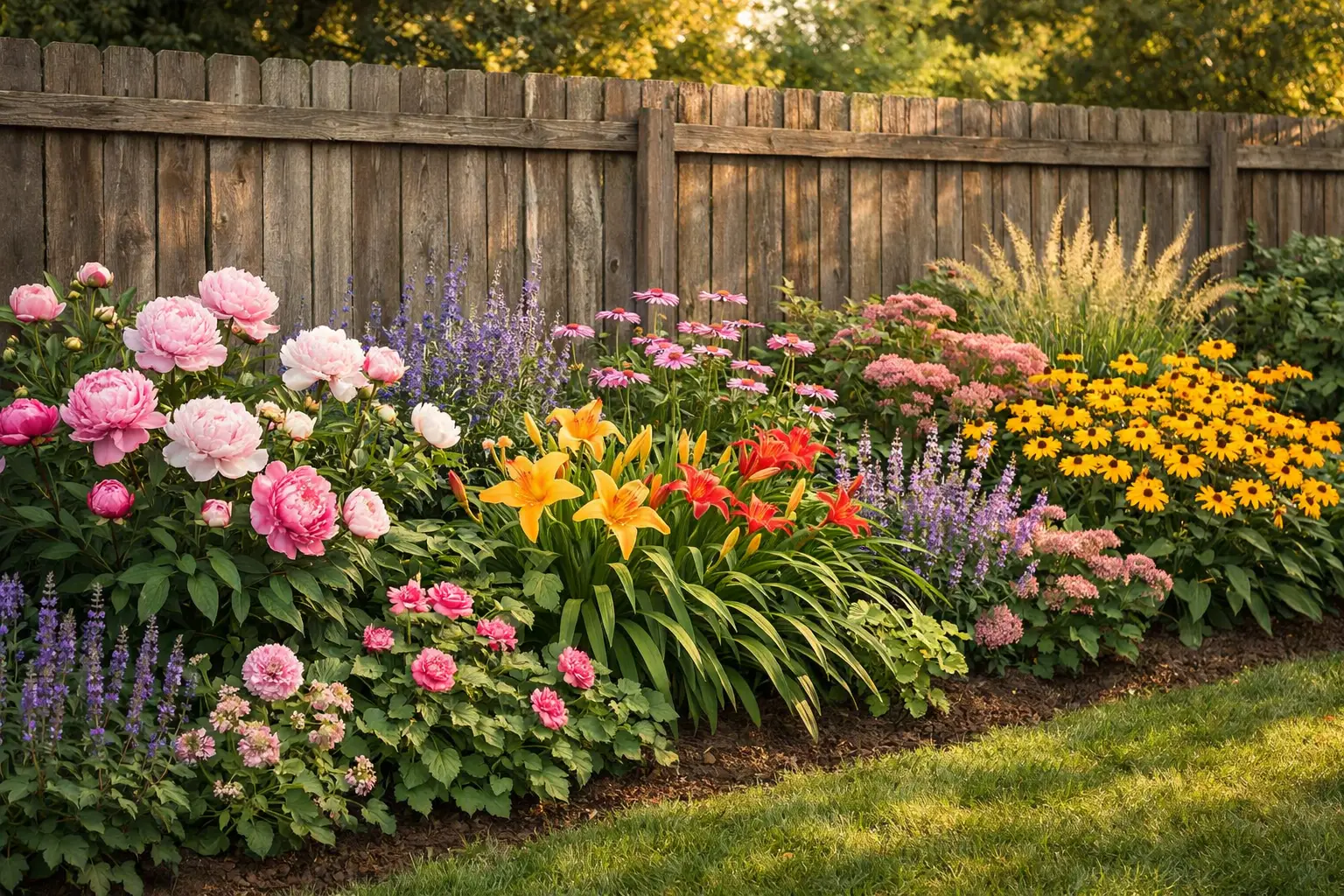 Perennial Border Bed Along a Fence or Wall