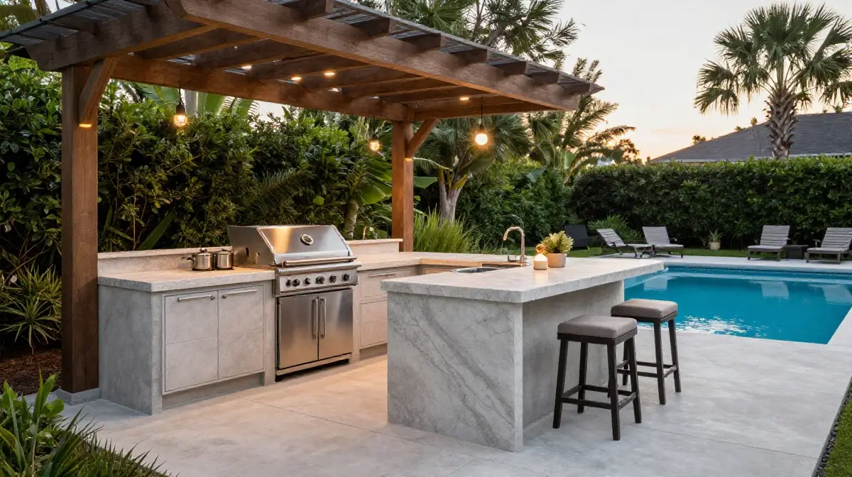 Pool Deck With Outdoor Kichen