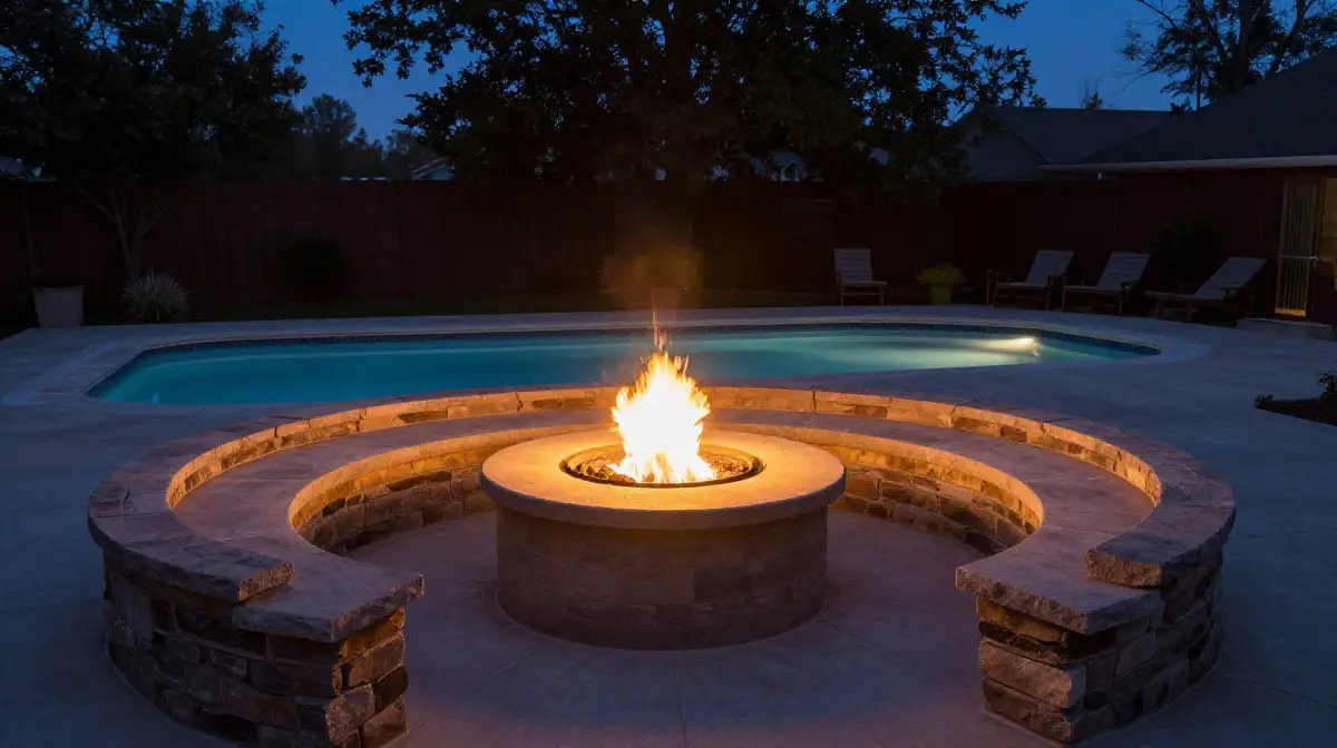 Pool Deck with Built-In Fire Pit