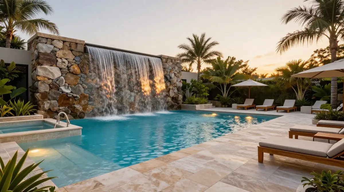 Resort-Style Pool Deck with Water Features