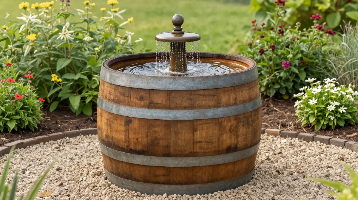 Rustic Barrel Water Fountain