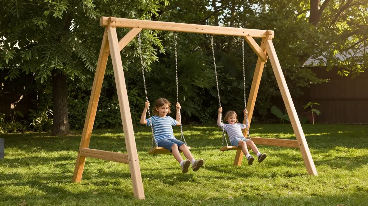 The Classic A-Frame Wooden Swing Set approximately