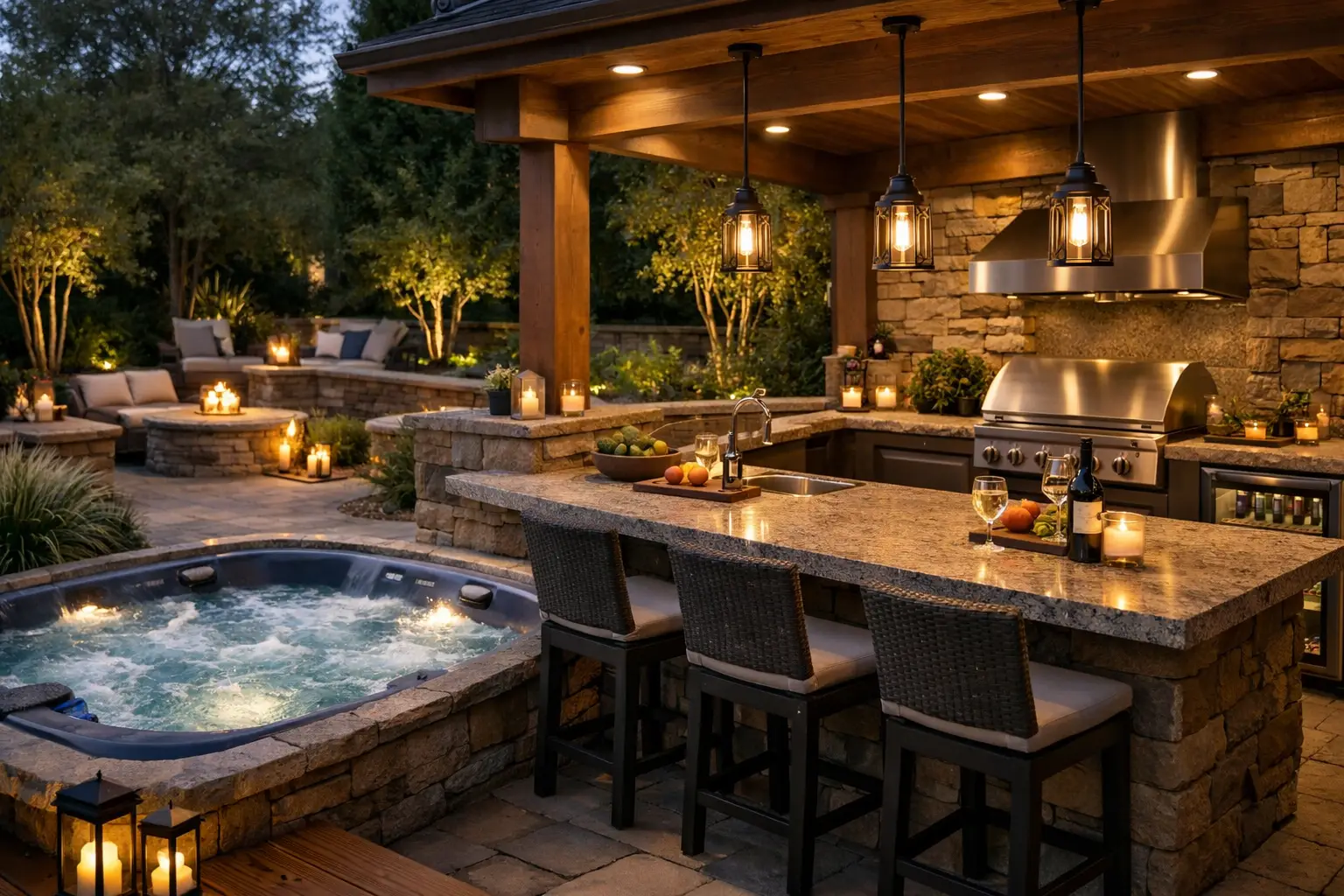 The Spa and Outdoor Kitchen Combination