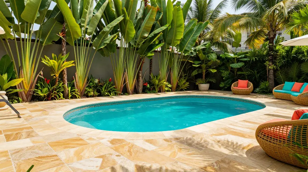 Tropical-Inspired Pool Deck