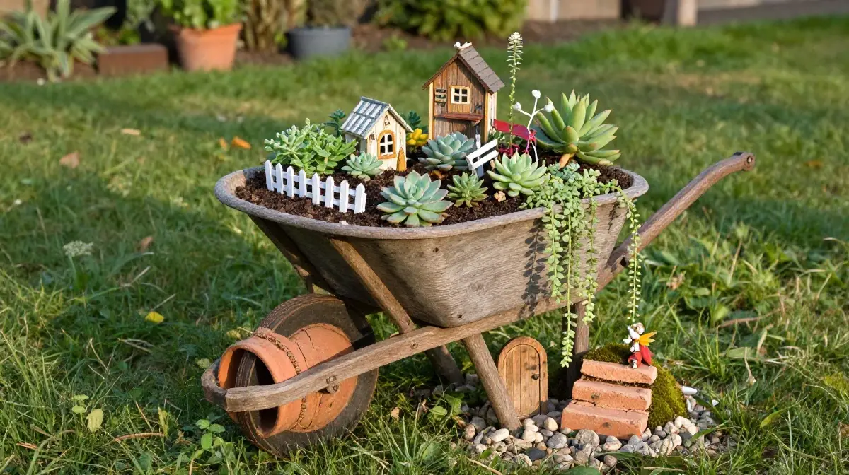 Use a Wheelbarrow as Your Fairy Garden Base