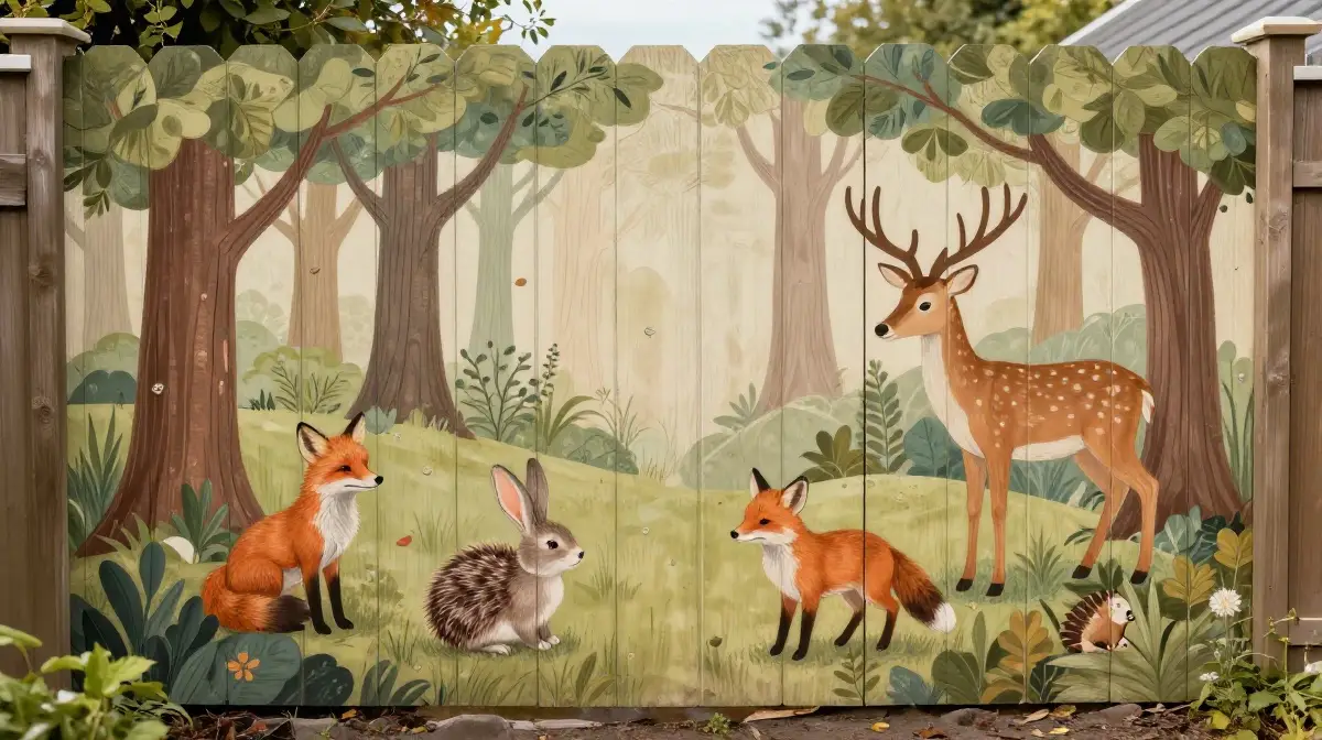 Whimsical Wildlife Scene Mural