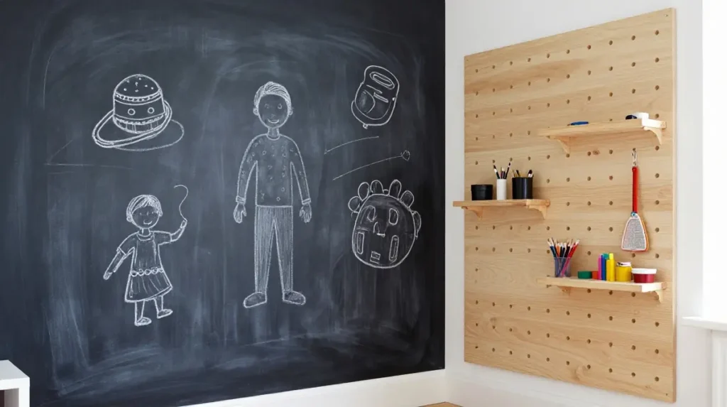 Add a Chalkboard or Pegboard Wall