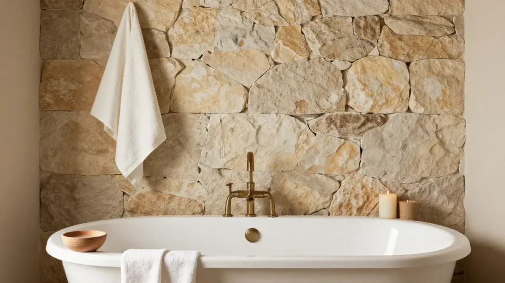 Add a Stone Accent Wall in the Bathroom