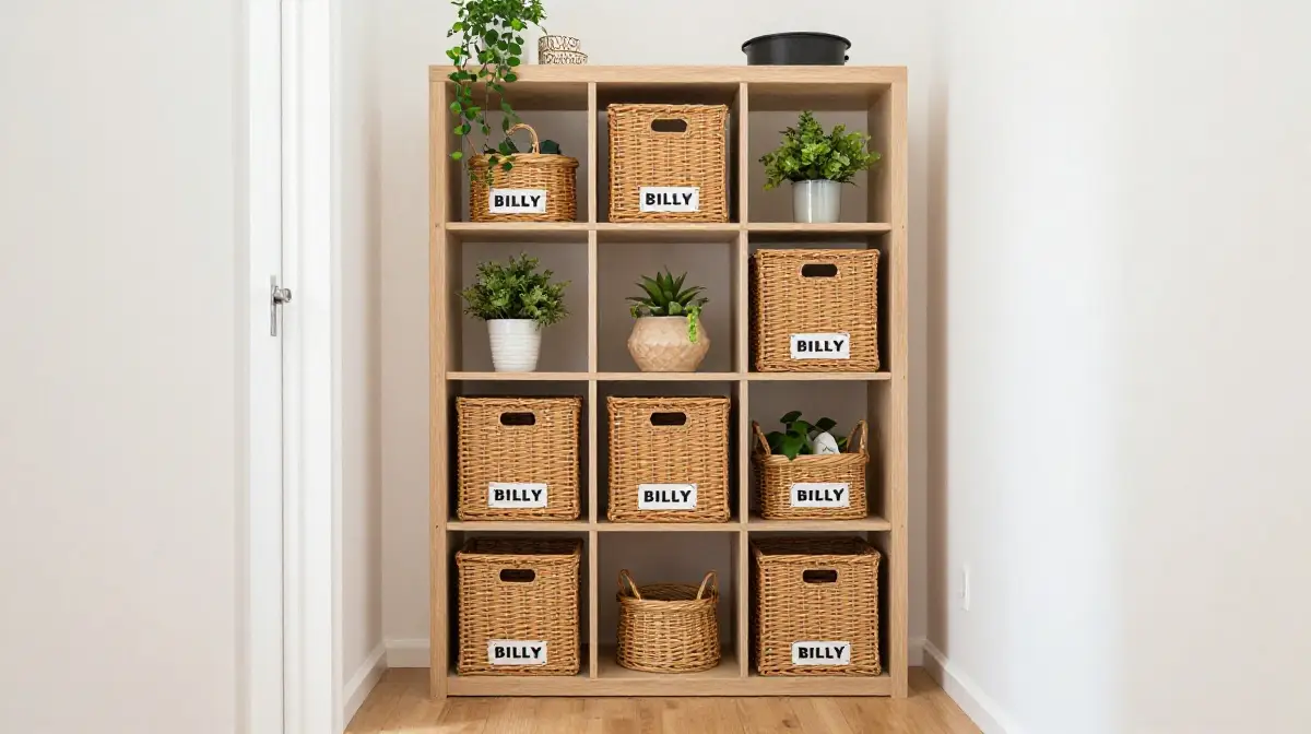 BILLY Bookcase Repurposed for Entryway Storage