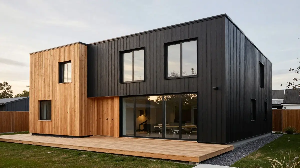 Bold Black with Natural Wood Tones