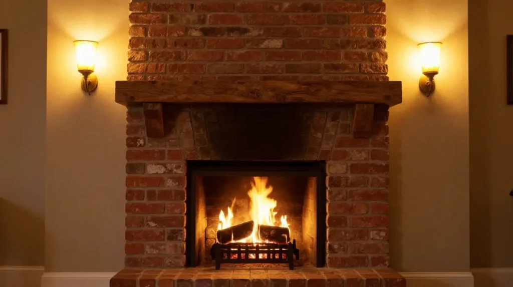 Brick Fireplace with Warm Lighting