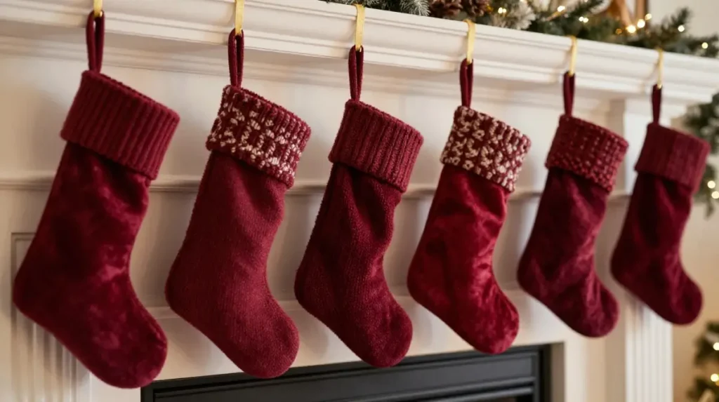 Burgundy Christmas Stocking Display