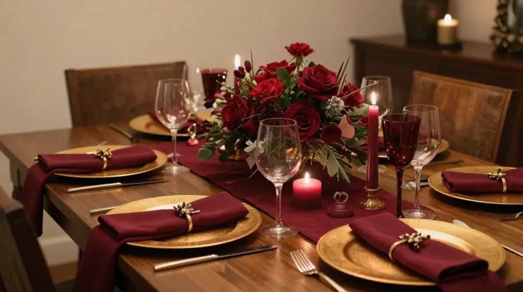 Burgundy Themed Christmas Party Decor