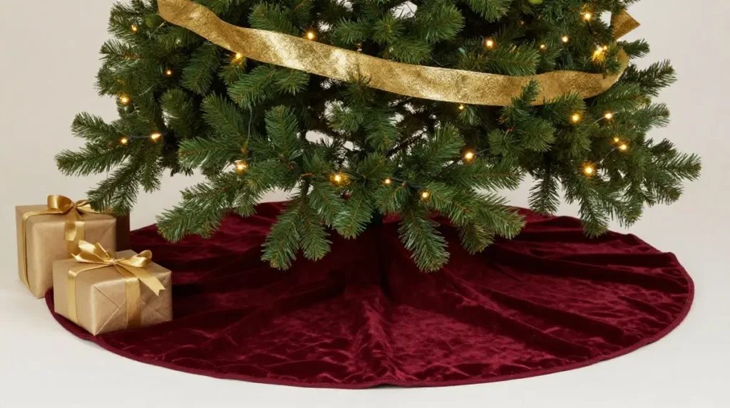 Burgundy and Gold Christmas Tree Skirt