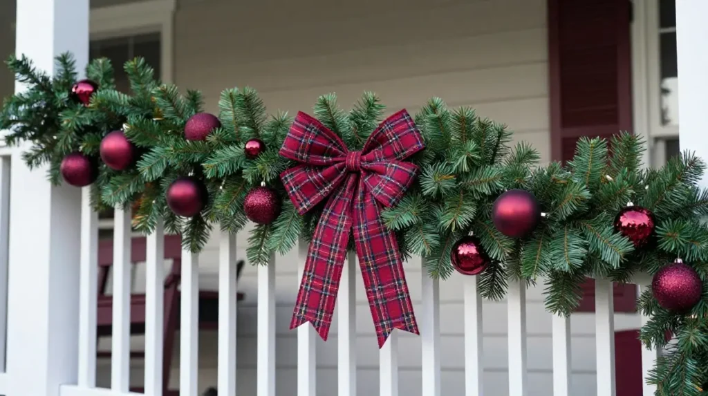 Burgundy and Green Christmas Garland for Outdoor Spaces