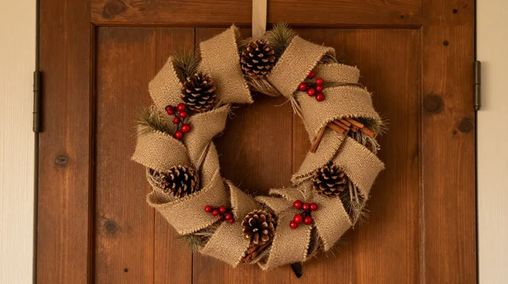 Burlap and Pinecone Rustic Wreath