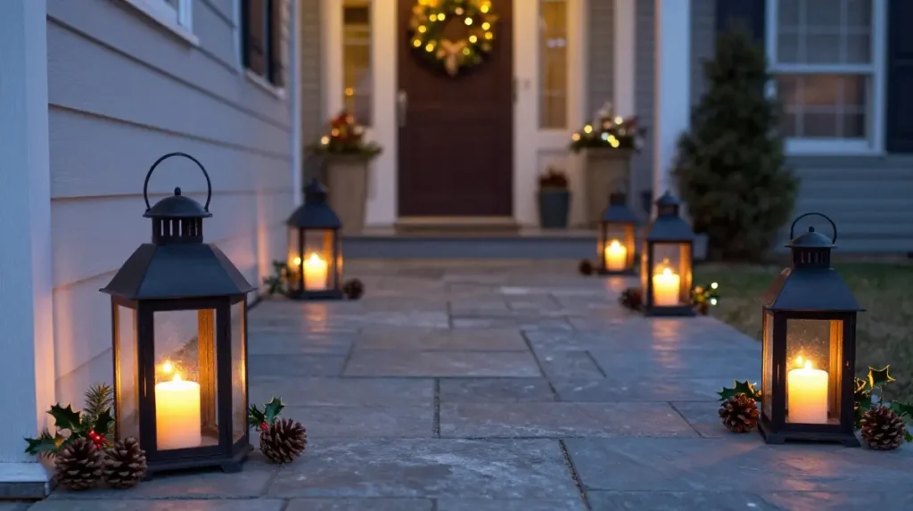 Christmas Lanterns Along the Pathway