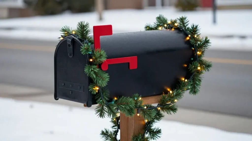 Christmas Lights Wrapped Around the Mailbox