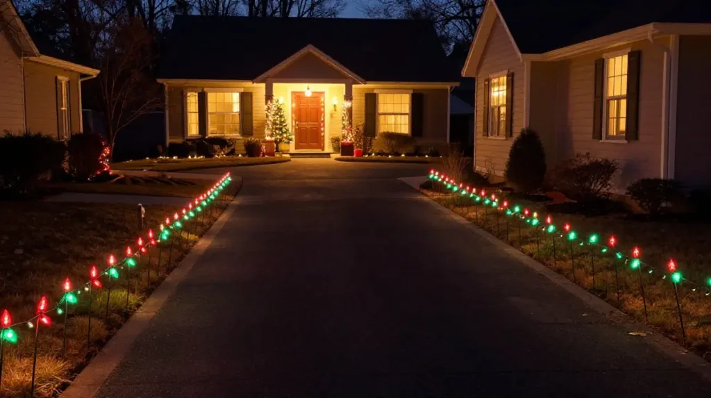 Christmas Stake Lights Along the Driveway