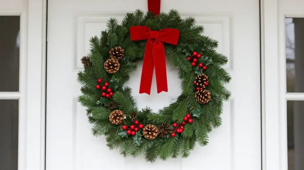 Classic Christmas Wreath on the Front Door