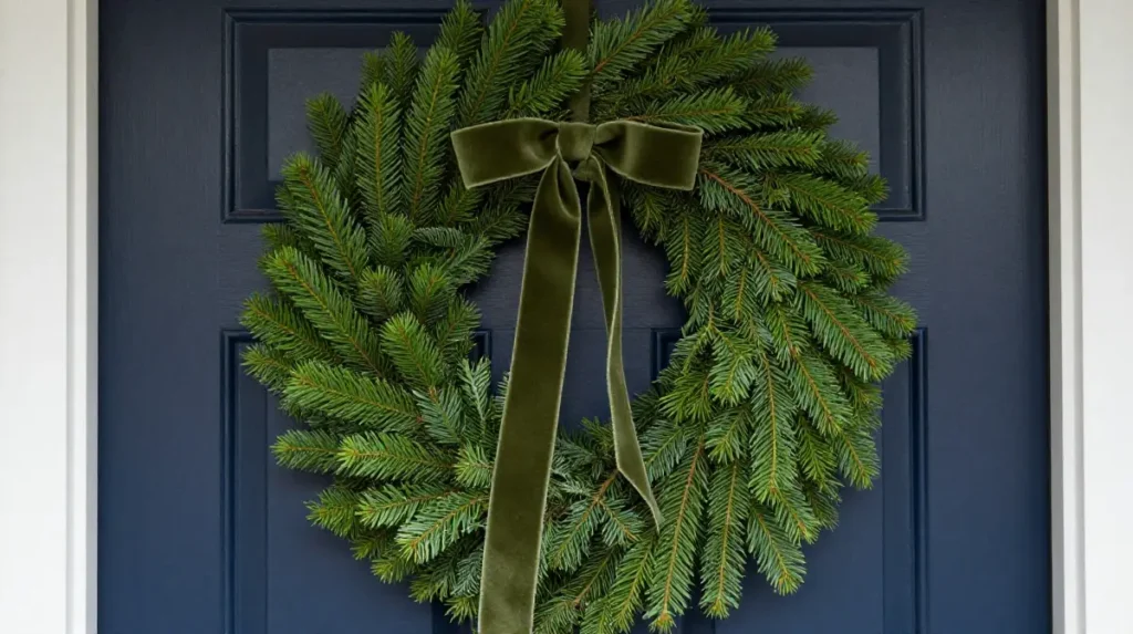 Classic Evergreen Wreath on the Front Door