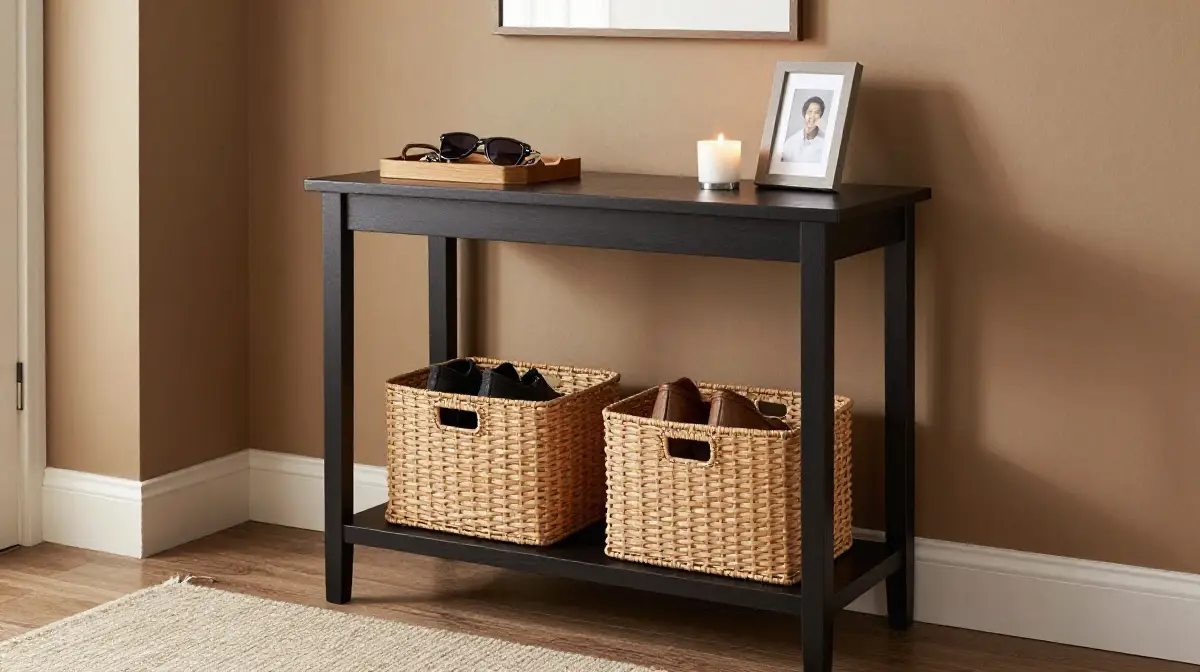Console Table with Baskets for a Classic Setup