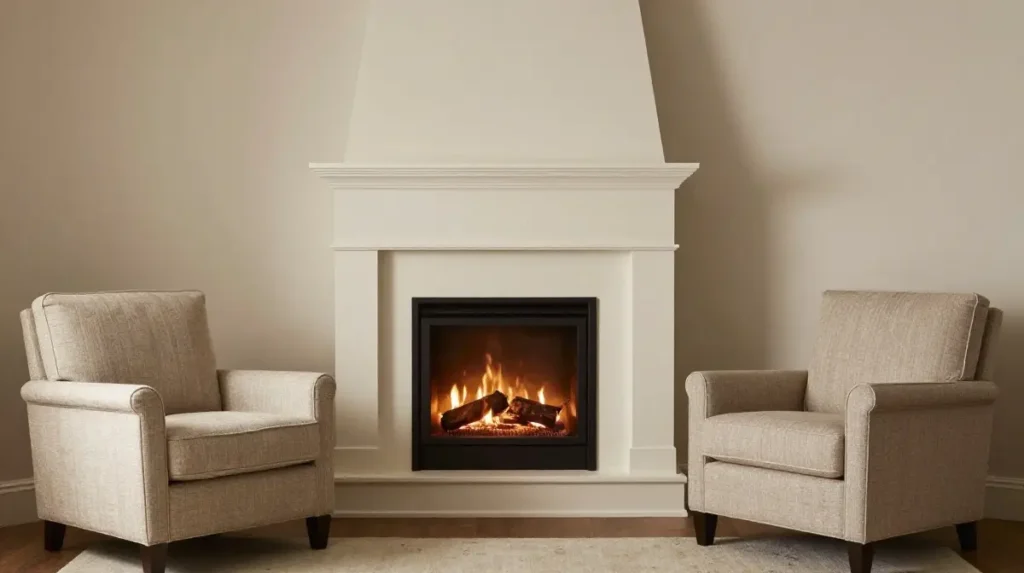 Corner Fireplace with Angled Furniture