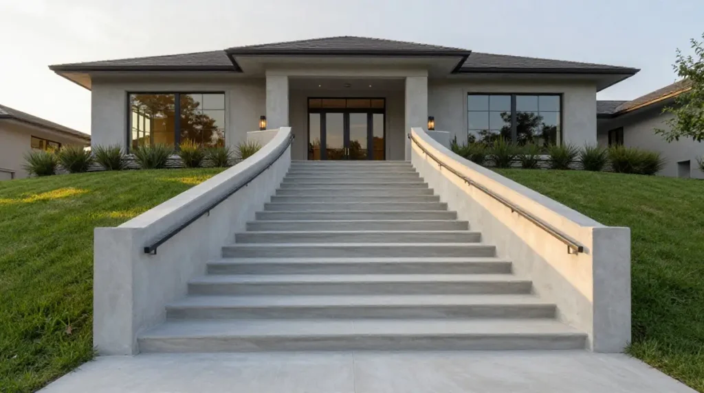 Curved Outdoor Staircase for a Grand Entrance