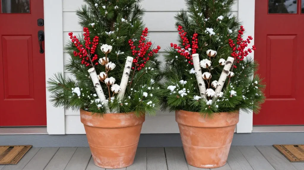 Festive Porch Planters Styled for the Season