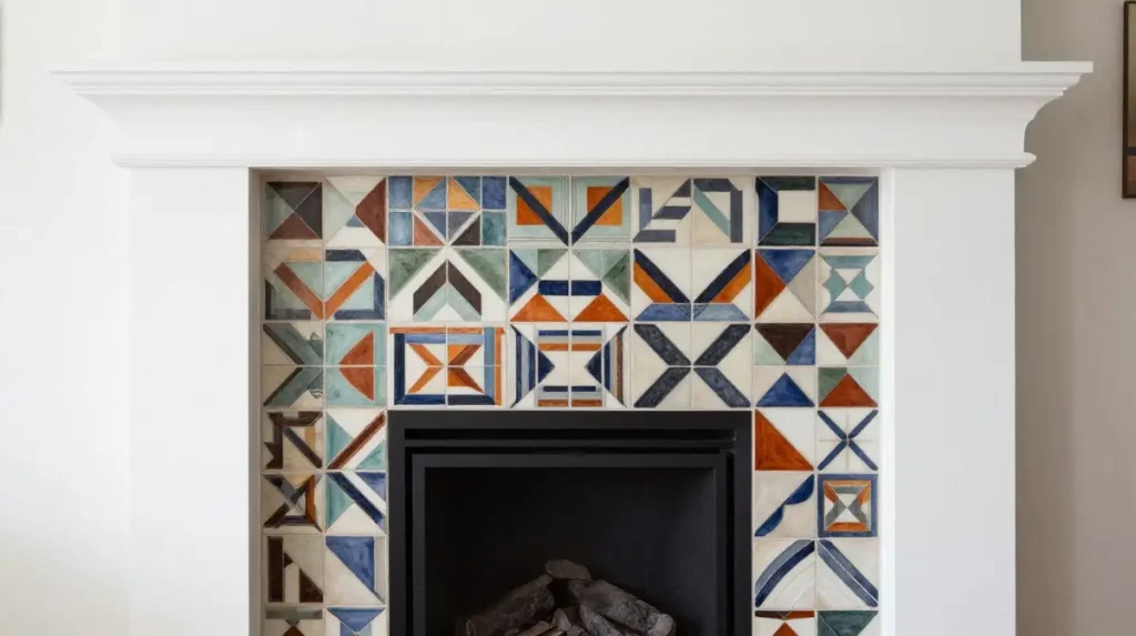 Fireplace Tile Design with Bold Patterns