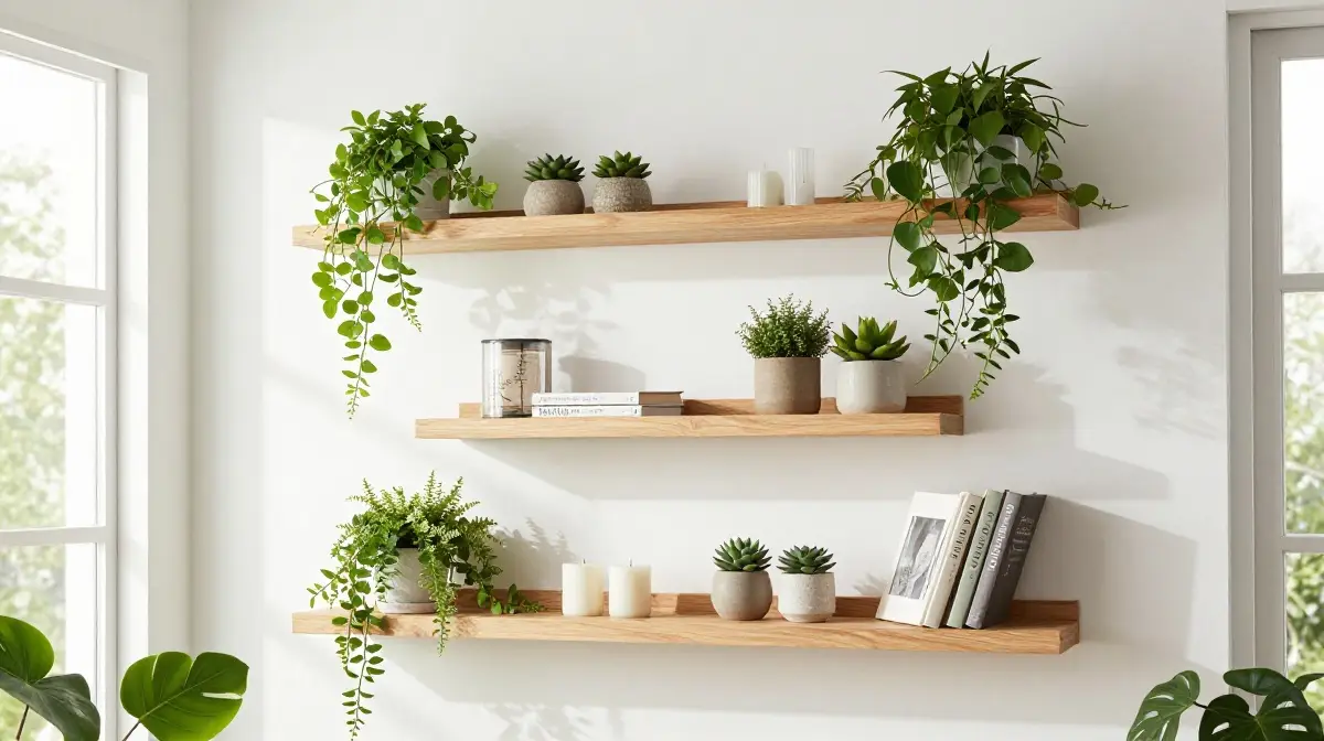 Floating Shelves to Display Plants and Accessories