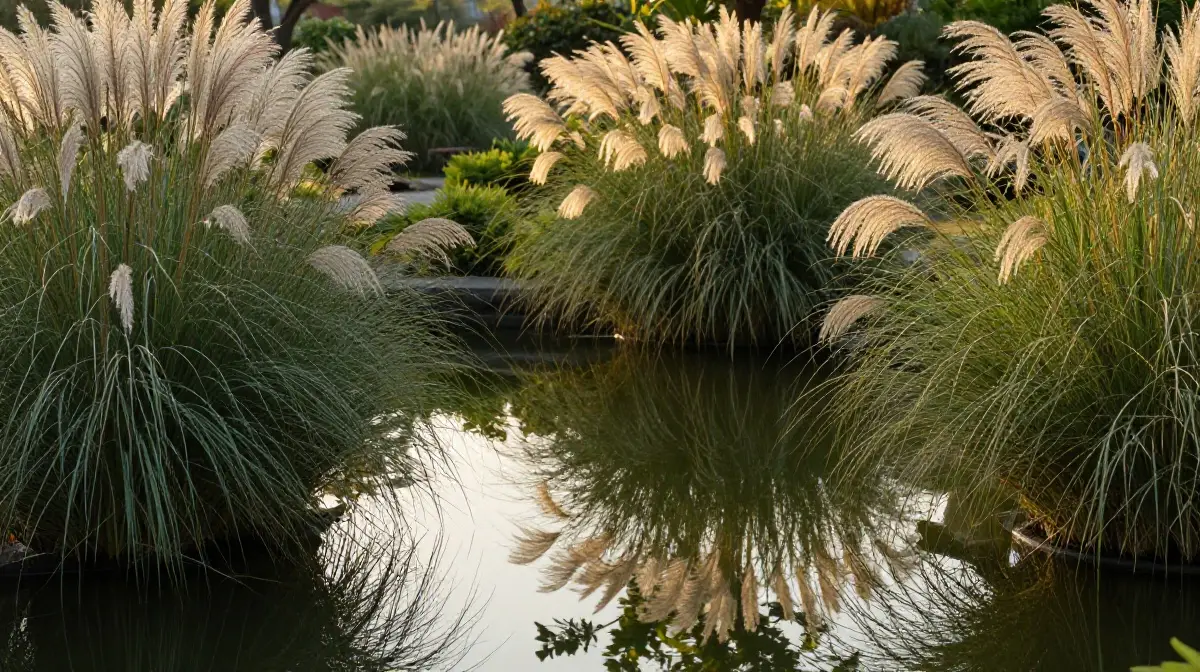 Frame Water Features with Ornamental Grasses