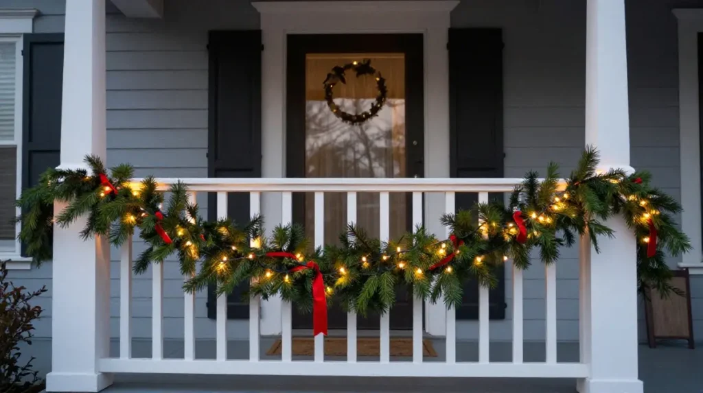 Greenery Garland Around the Porch Railing